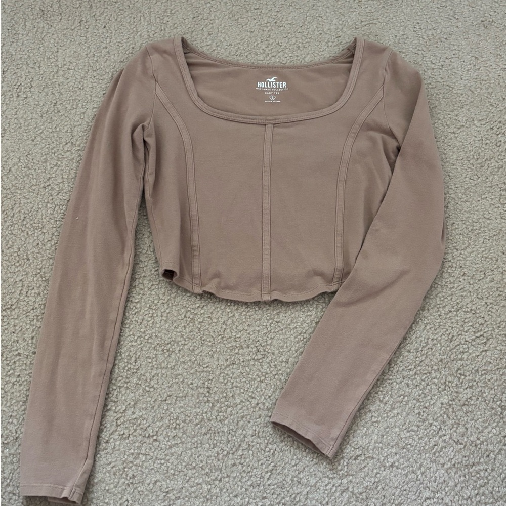 Hollister Tan Fitted Crop Blouse
